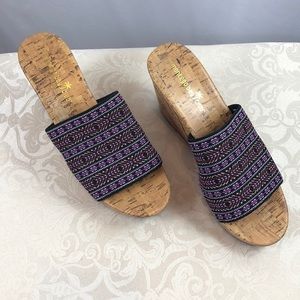 Montego Bay Club Aztec Black Pink Muti-stripe Stretch Elastic Wedges 7.5